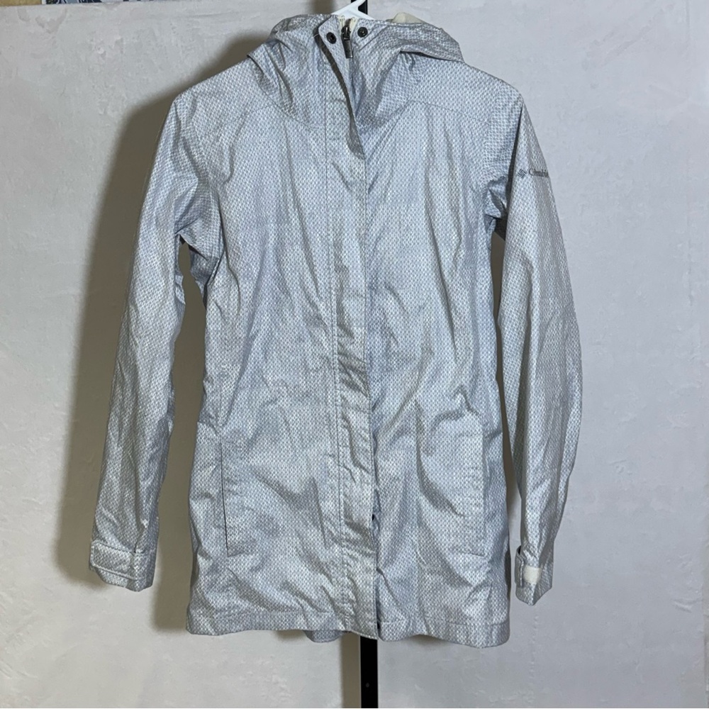 Light Gray Women's Hooded Columbia Rain Jacket Small